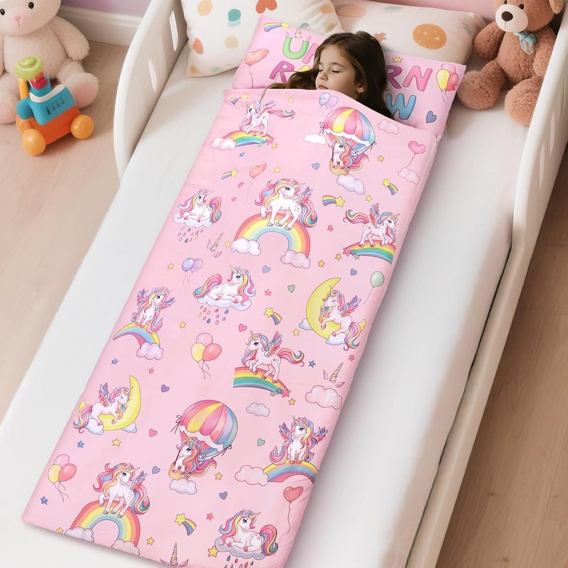 Decalsweet Kids Sleeping Bag Toddler Nap Mat with Removable Pillow, Large Foldable Sleeping Bag for Girls Boys, Easy Clean Slumber Bag with Double Zip for Camping School Preschool Daycare, 59×24 inch - Image 4